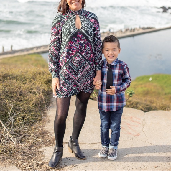 Y2K Express tear drop cut out shift floral print long sleeve mini dress - Picture 2 of 2